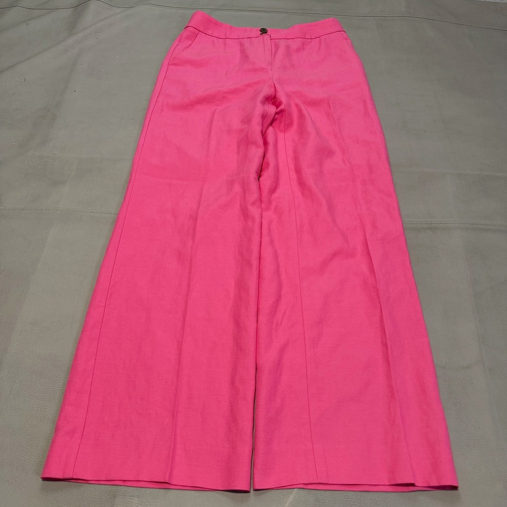 Talbots Greenwich Pant Women 2 Pink Wide Dress Pant Trouser Linen Blend Barbie-